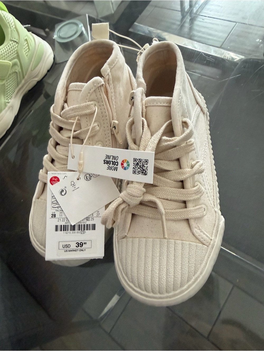 Zara Cream Canvas High-Top Kids Sneakers